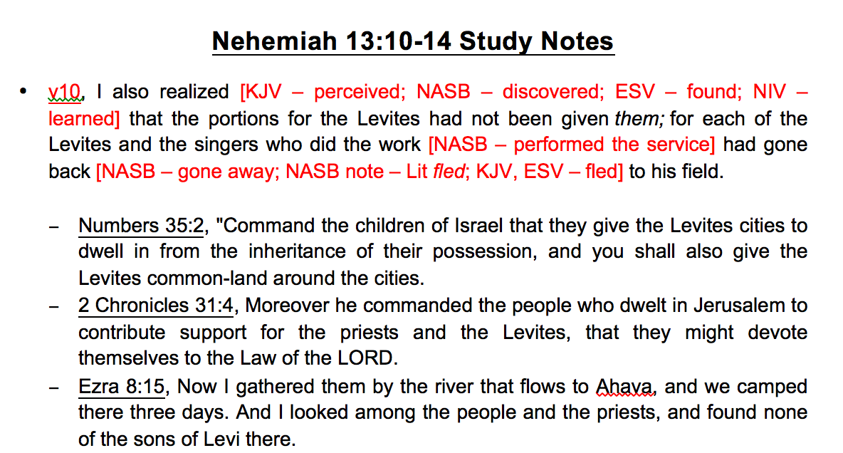 An annotated study outline for Nehemiah 13:10–14